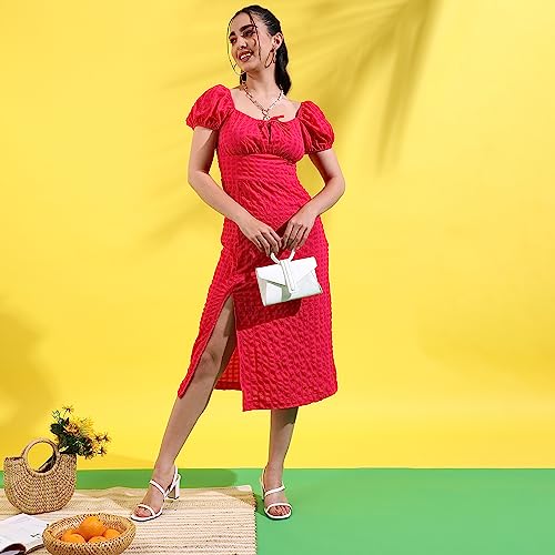 Image of PINACOLADA Women's Solid Dress for Casual Wear | Regular Sleeve | Quality Stretchable Fabric | Dress Crafted with Enhanced Stretch and Comfort Fit for Everyday Wear