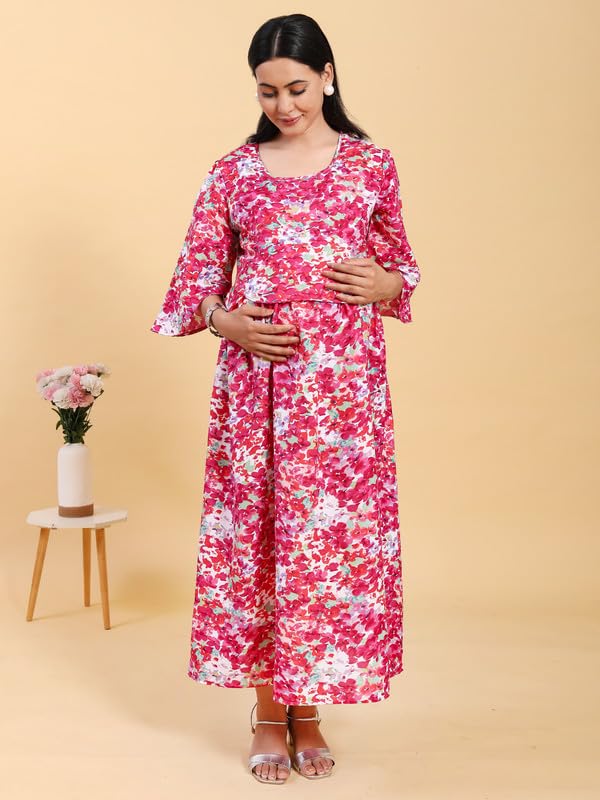 Image of RITIJYA Zipless Feeding Kurta Dress for Women | Maternity Nursing Kurti, No-Zip Easy Access | Extra Pleats Pre to Post Pregnancy | Quick-Dry Fabric | S-4XL