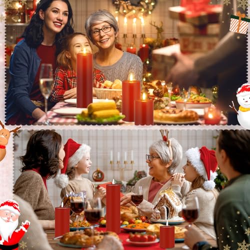 Image of Retisee 3 Pcs Fall Thanksgiving Large Flameless LED Battery Operated Candles with Remote Halloween Real Wax Candles for Indoor Outdoor Party Wedding Lights Decorations (Red)