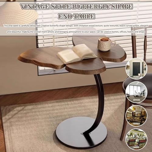 Image of Owme Adjustable Table Stands Couch Side Table, Swivel TV Tray Table, 360 Top Moving C-Shaped End Table, Small Center Table for Home Office Balcony | Storage Organizer (Nut Brown, Butterfly)