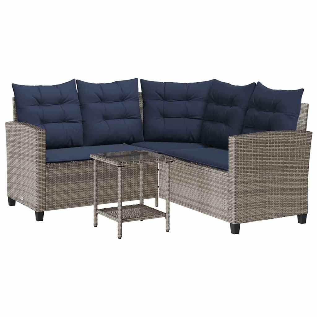 vidaXL Divano da Giardino con Tavolo e Cuscini a L Grigio Polyrattan, Divano da Esterno, Divano da Esterno a L, Divano angolare da Giardino