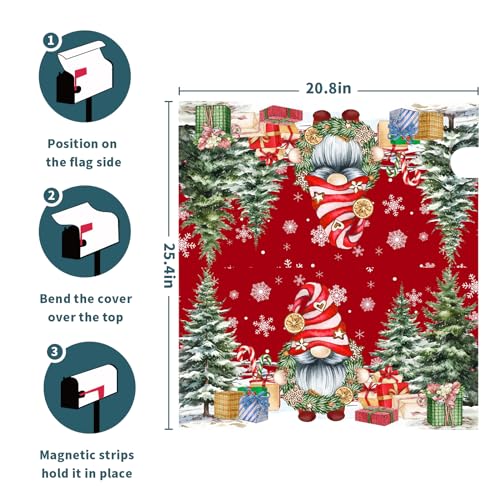 Image of Winter Gnome Mailbox Covers Magnetic Large Size 25x21 Inch Merry Christmas Gnomes Mailbox Cover Winter Christmas Post Letter Box Wraps for Holiday Farmhouse Garden Yard Outdoor Decoration