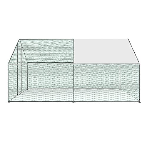 Aufun Freilaufgehege Hühnerhaus 3 x 4 x 2 m Outdoor Hühnerstall Dach Geflügelstall, Verzinkter Stahl Kleintierstall…