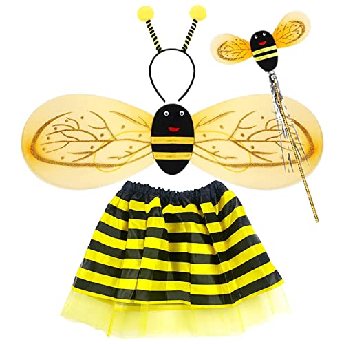 Lot de 4 Deguisement Enfant Jupe et Bandeau, Deguisement Fille Abeille 2 Ans, Déguisement Enfant Animaux 3 Ans, Déguisement Carnaval avec Ailes 4 Ans, Accessoires de Costume de Halloween Bebe Tutu (B)