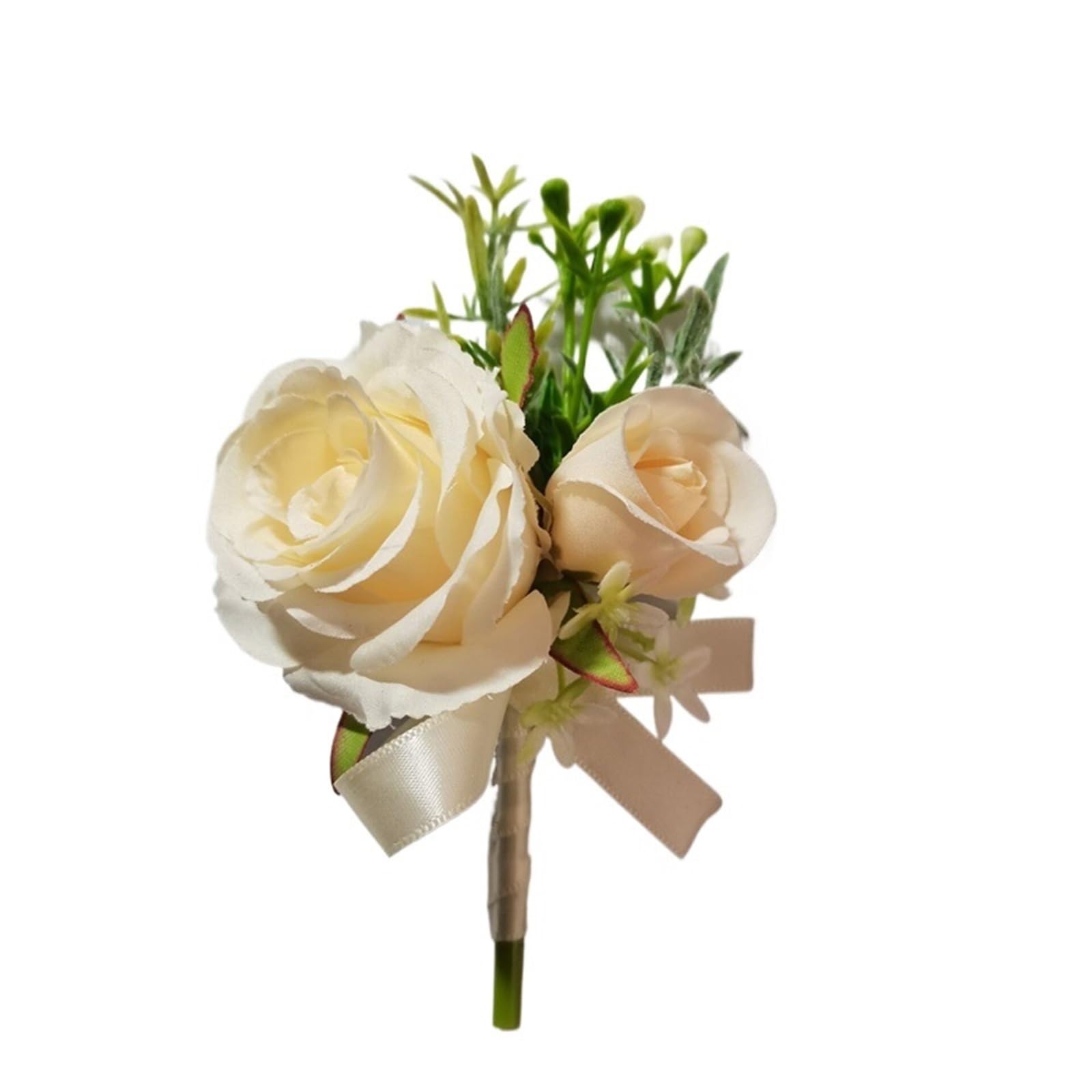 WTAXBH Corsages for Weddings 3pcs Beige Boutonnieres Flowers Silk White Corsage Buttonhole Groomsmen Boutonniere For Men Wedding Accessories(Boutonniere J C)