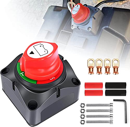 SUNMORN Battery Disconnect Switch, Battery Disconnect Switch 12V 48V, Marine Battery Switch, RV Travel Trailer Boat Camper Car, Heavy Duty Waterproof Battery Switch, Lugs Heatshrink