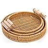 Dicunoy 3 pack rattan basket tray plastic round wicker serving baskets with handles for bread coffee table decorative woven serving tray for vegetable snack  urban country home decor