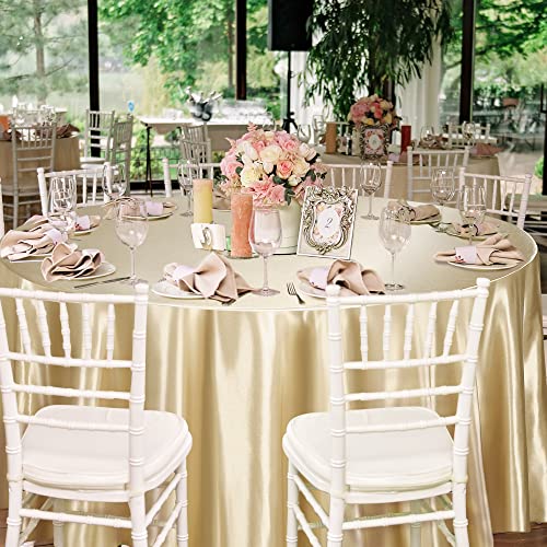 Turstin 2 Pieces Round Satin Tablecloth 120 Inches Overlay Table Cover Smooth Fabric Table Decor Bright Silk Tablecloth For Holiday Dinner Wedding Banquet Table Decoration (Champagne) #TOP5