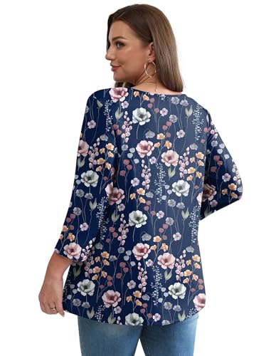 Image of OFEEFAN 3 /4 Length Sleeve Womens Tops 2026 Blouses for Women Dressy Casual Fashion Clothing V Neck Babydoll Tops Fall Outfits