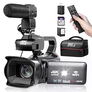 OIEXI UHD 4k Video Camera Camcorder with 18X Digital Zoom,64MP Digital Camera Recorder,4.0-inch Rotating Touchscreen,64GB SD Card,Microphone,Remote Control,Durable Battery(Black)