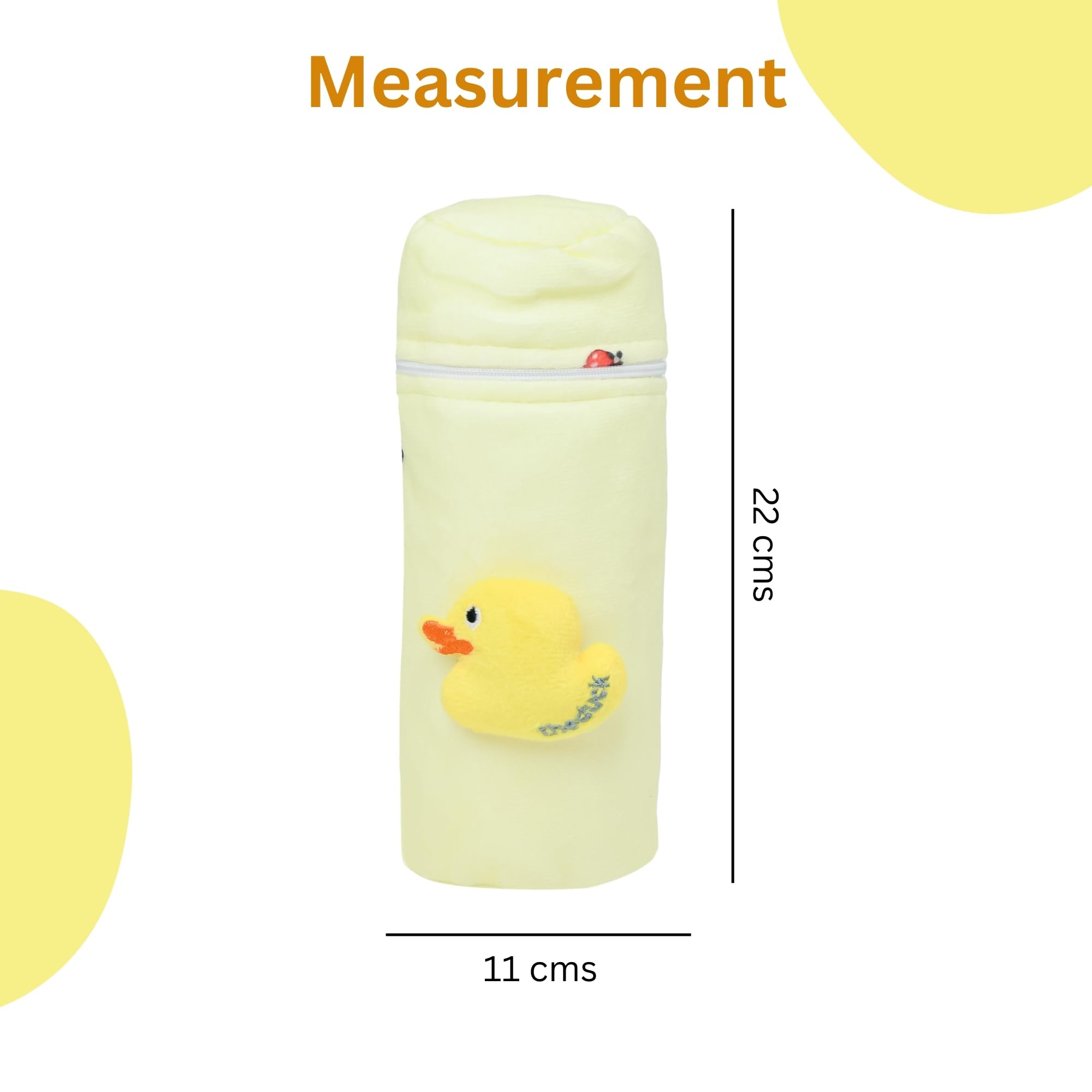 THE LITTLE LOOKERS Soft Plush Stretchable Baby Feeding Bottle Cover with Easy to Hold Strap (Blue & Yellow, Zip Closure 240ml/8OZ) 4