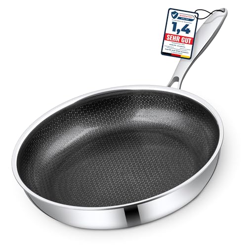 Morleos Sartén de cerámica de 24 cm, resistente a los arañazos, 5 capas, 3 mm, 1 kg, sartén premium para inducción, antiadherente, apta para horno y lavavajillas, sin PFAS y PTFE