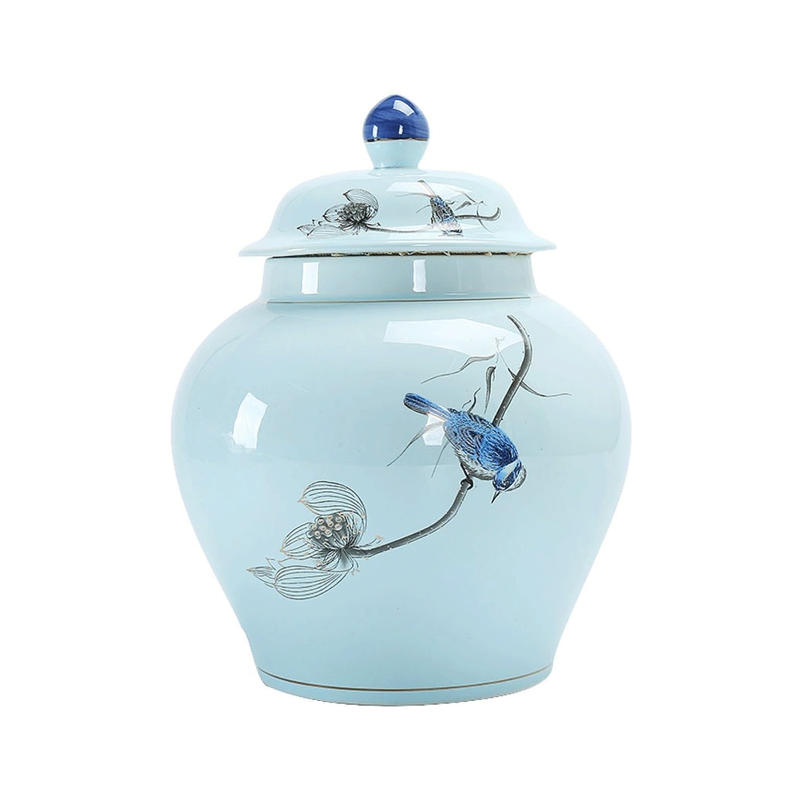 Oriental Porcelain Storage Jar Hand-Painted Flower and Bird Ceramic Ginger Jar with Lid Temple Jar,Chinoiserie Decorative Canister