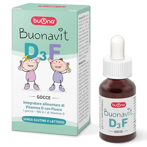 Buonavit D3F Vitamina D3 Gocce Bambini 12ml, Vitamina D Bambini 400 UI al Giorno, Vitamina D Gocce Senza Glutine e Lattosio, con Pipetta Contagocce