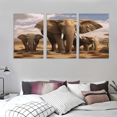 Toile éléphant triptyque vertical en impression haute définition - 4