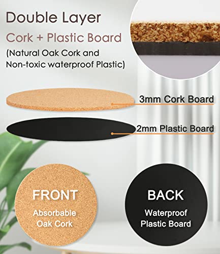 Kitlab Cork Plant Coasters, Double Layers 6 Inch Cork Planter Coaster, Absorbent Cork Plant Mats, Cork Plant Coasters For House Plants, 6 Pcs #TOP2