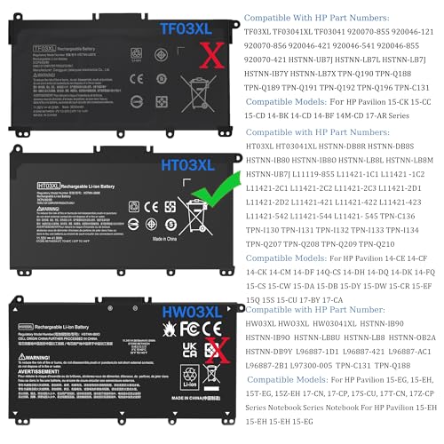 Image of HT03XL L11119-855 Laptop Battery Replacement for HP Pavilion 15-DA 15-DB 15-DW 15-CS 15-DY 17-BY 17-CA 14-CE 14-CF 14-DF 14-DQ 14-DK Series 15-CS0053CL 15-DA0014DX HSTNN-UB7J HT03041XL