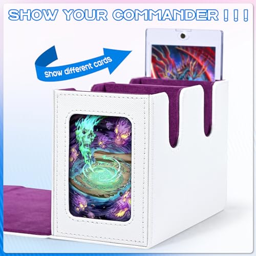 UAONO Deck Box with Dual Commander Displays, Card Storage Box Holds 280+ Single- Sleeved Cards, Trading Card Box Suitable for CCG, MTG, EDH（White&Purple） - Thumbnail 2