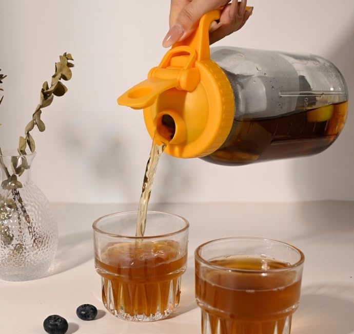 Miniatura 6 de CONNYAM Cafetera fría  Incluye 2 cuartos (64 onzas  1.9 litros) jarra de vidrio grueso de boca ancha, con filtro de malla de acero inoxidable y tapa