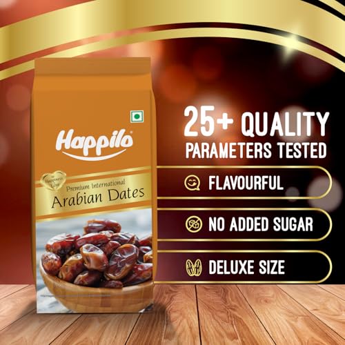 Image of Happilo Premium International Arabian Dates 500g (Pack Of 3), Healthy snacks, Dry fruits, Khajoor, Khajur, Rich in Fiber, Vitamins and Minerals, Naturally Sweet, Soft and Full of Flavor