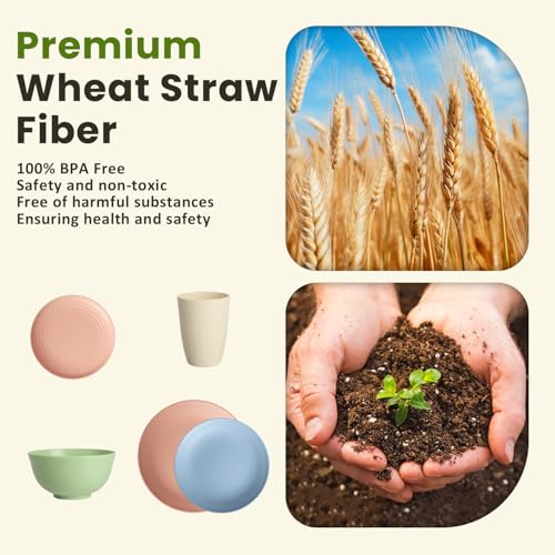 Image of Homienly 40-Piece Dinnerwave Sets, Service for 8, Wheat Straw Dinnerware Set - Plates and Bowls Set with Cups, Lightweight Microwave and Dishwasher Safe Dish Set for Dinner, Outdoor - Multi Light