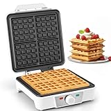 VINATO Waffeleisen Belgische Waffel, 4-Scheiben Quadratisches Belgisches Waffeleisen, 5 Bräunungsknopf, Kontrollleuchten, Anti-Überlauf