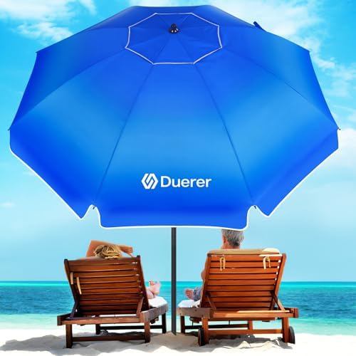 Duerer Beach Umbrellas, 8.5FT Beach Umbrella for Sand with Anchor Heavy Duty Windproof, Height Adjustable Tilt Iron Pole, Portable Beach Umbrella with Carrying Bag for Beach, Patio Garden Outdoor