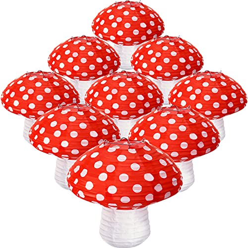 9 Pieces Mushroom Shaped Paper Lanterns 3D Mushroom Hanging Lanterns Foldable Woodland Paper Mushroom Lanterns Mushroom Ornament Decorations for Forest Jungle Wonderland Theme Birthday Party Decor
