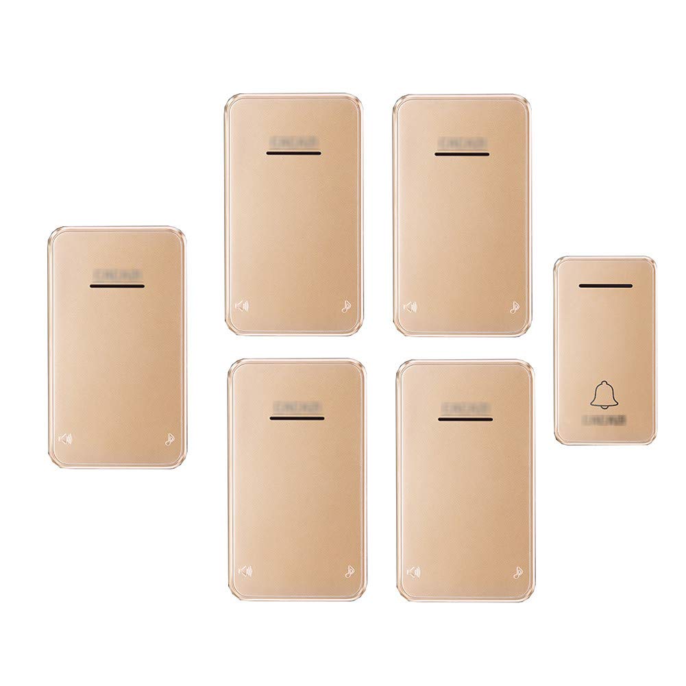 Timbre inalámbrico, Kit de Timbre de Puerta Impermeable y autoalimentado, 1 pulsador y 5 receptores con Alcance de 650 pies, 48 timbres, Volumen de 6 Niveles, timbres enc-2
