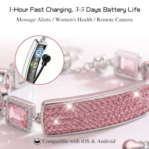 Image of 2-in-1 Crystal-Inlaid Smart Bracelet for Women, Jewelry Fitness Tracker with Heart Rate, Sleep & Cycle Tracking, IP68 Waterproof, Interchangeable Bands
