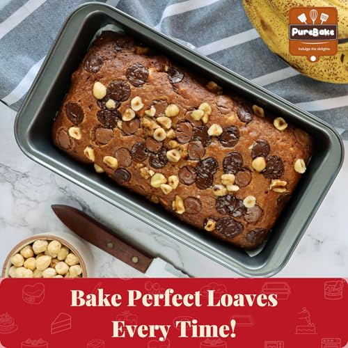 Image of PureBake Bread Loaf Pan for Baking, Pack of 2, Rectangular Tin for Making Bread Loaf & Cakes, Non Stick, Carbon Steel Mould, Premium SGS Certified
