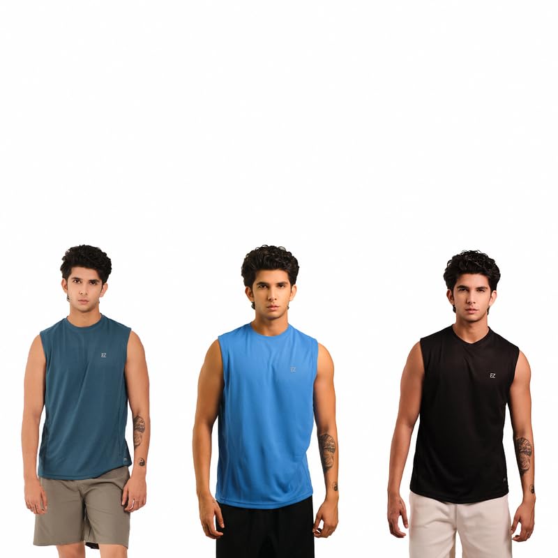Men's Regular Fit Vest- Pack of 3 | Quick Dry Sleeveless Gym Sando for Running, Workout & Training | Breathable Cotton Blend Round Neck Innerwear-image-7