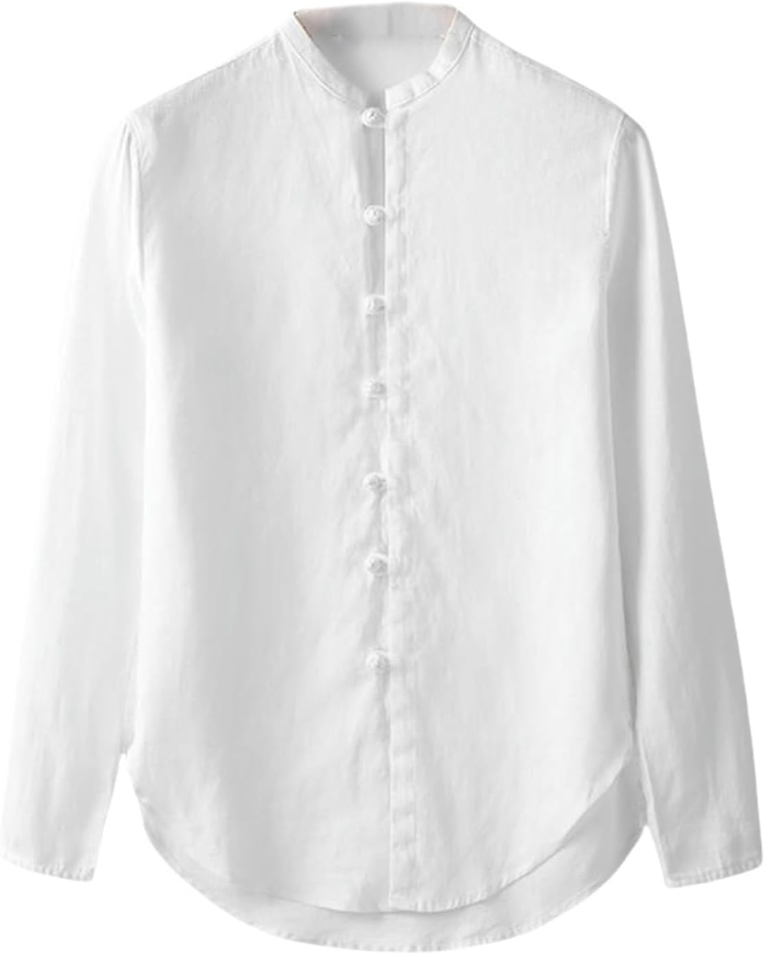 Men's Loose Fit Chinese Style Tang Suit Stand Collar Frog Button Linen Long Sleeve Shirt