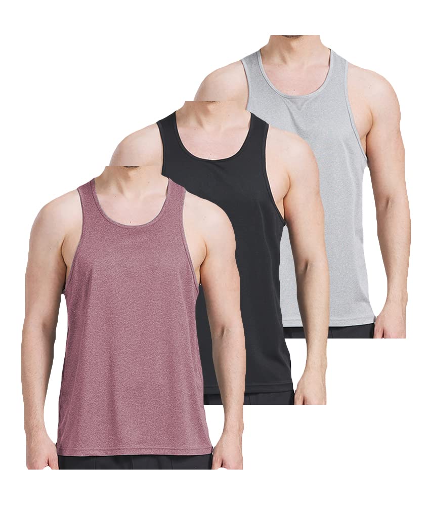 AKAWOOKO 3 Pack Men's Workout Tank Top Dry Workout Sleeveless T-Shirt,