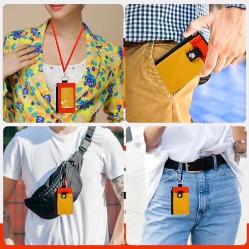 Image of MASAPHlL Small Lanyard Wallet for Women /Men with RFID Blocking ID Card Wallet, Minimalist Nylon Zipper Pouch, Travel Neck Wallet with Keychain, ID Window for Card,Coin,Cash (Tangerine+Orange)