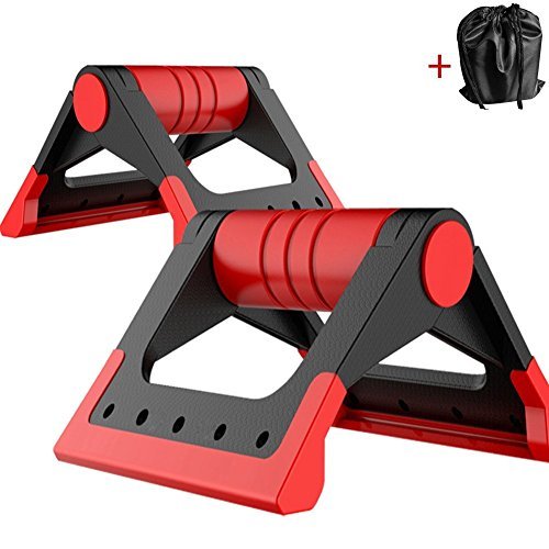 Beecomb Foldable Perfect Fitness Pushup Bar Stands Antiskid Handle With Comfortable Grip For Training Workout Crossfit (Red)