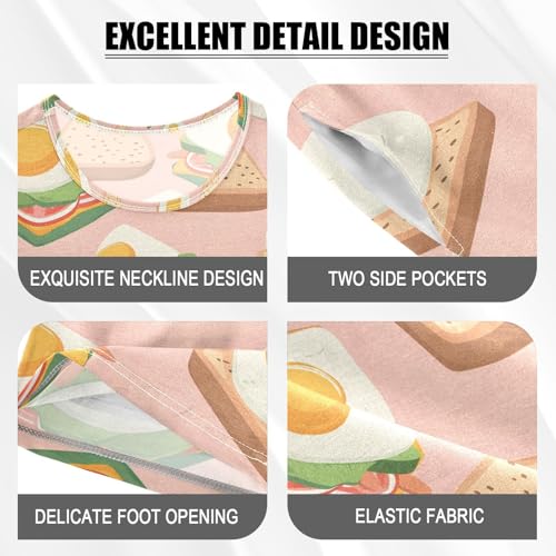 ALAZA Sandwich Egg Pajamas Set Short Sleeve Cotton Sleepwear Summer Pjs 2 Piece 5-14Y4