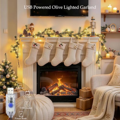 JMEXSUSS 6Ft 48LED Christmas Garland with Lights, USB Pine Lighted Garland - Image 4
