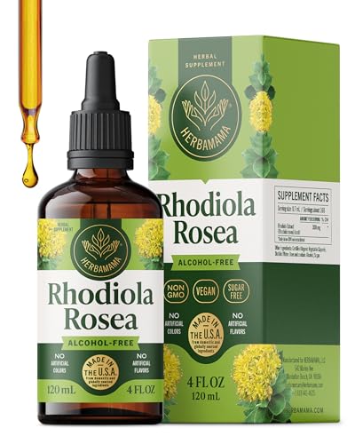 HERBAMAMA Rhodiola Rosea Extract - Rhodiola Rosea Supplement Drops for Mood & Calm Support - Vegan Non-GMO Alcohol & Sugar-Free Liquid Formula 84-Day Supply