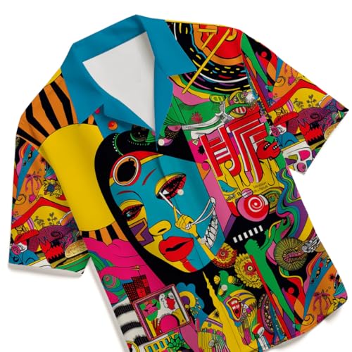 Image of Men's Floral Button-Down Shirt, Cotton Blend Stretchable, Casual Printed Striped Stylish Shirt
