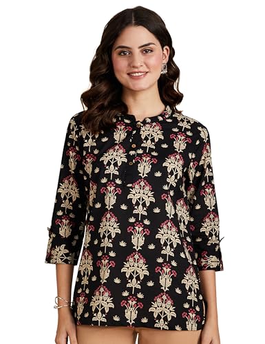 Image of Amazon Brand - Myx Women Printed Regular Cotton Short Kurti (Available in Plus Sizes)
