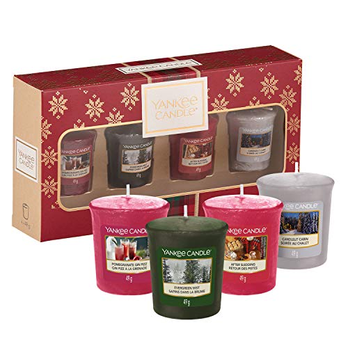 YANKEE CANDLE Set Regalo con 4 Candele Votive profumate, Collezione Natale in Montagna, Confezione Regalo Natalizia