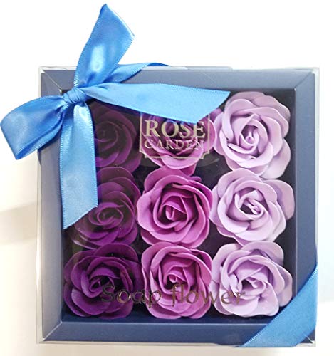 Jm Box Of Purple Flora Scented Roses Flower Bath Soap, Plant Essential Oil Rose Soap In Gift Box, Gift For Anniversary/Birthday/Wedding/Valentine’s Day/Mother’s Day 9 Pcs #TOP1