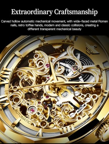 Image of OUPINKE Automatic Watch for Men Self Winding Skeleton Mechanical Luxury Tungsten Steel Bracelet Waterproof Date Day Wrist Watches