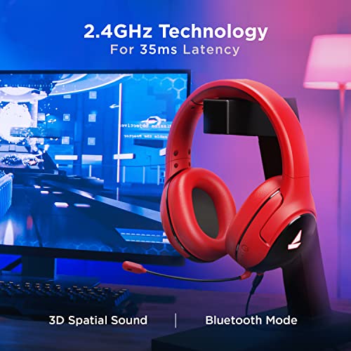 Image of Boat Immortal Im 1300 Wireless Gaming Headphones with 2.4Ghz Ultra Low Latency Mode(Upto 35Ms),Bluetooth Mode,3D Spatial Audio,Bt V5.1,Dual Mics,Dongle Slot(Raging Red),Over Ear