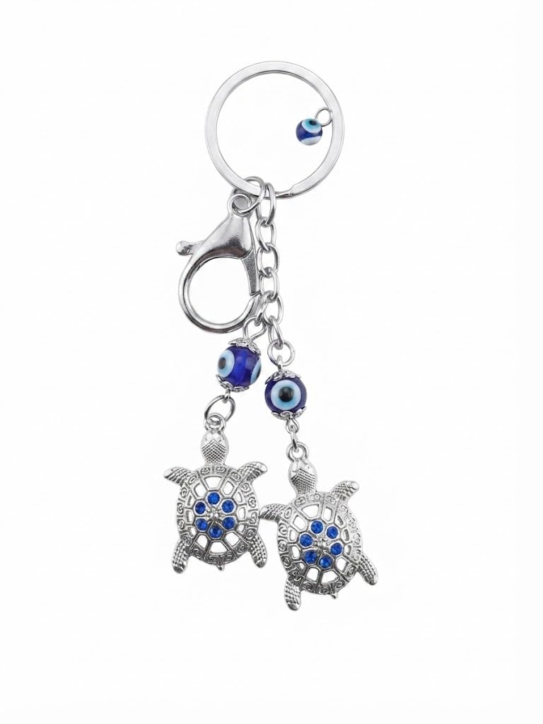Double Turtle Keychain with Blue Evil Eye Beads | Sea Turtle Charm Key Ring | Stylish Decorative Keychain for Men & Women, Car, Bag & Backpack-image-38