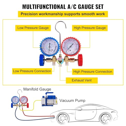 Bomba de vacío de aire 3CFM 1/4HP etapa simple para HVAC refrigerantes R134a, R12, R22, R410a con kit de manómetro y tapón de lata R134 miniatura 3