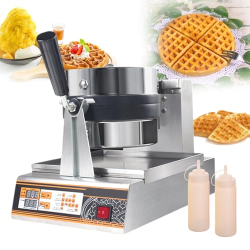 lilishangmao Gofrera Comercial con Rotación De 1200 W. Gofrera Eléctrica Profesional con Control De Temperatura Y Temporizador LED. Ideal para Hoteles, Bares, Cafeterías Y Repostería Familiar