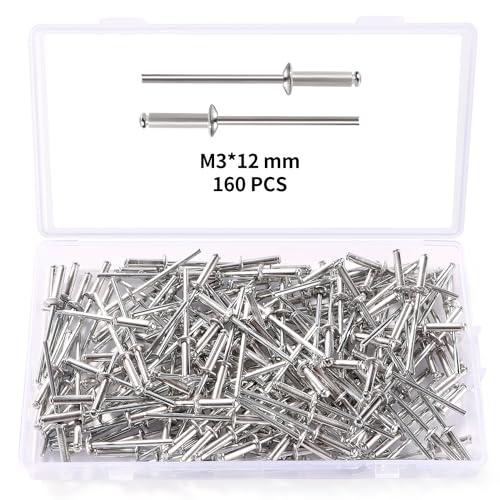 YIXISI 160 Pièces M3x12 mm Rivets Aveugles en Aluminium, Rivets à Bout Ouvert Rivets Pop, Rivets Aveugles à Tête Bombée en Aluminium, pour Métal Bois Plastique