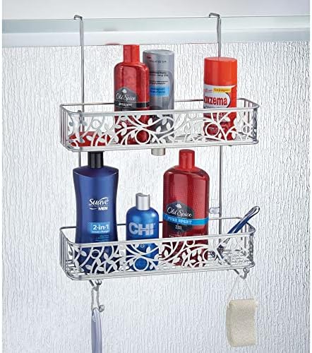mDesign Shower Shelves  Over Door Shower Caddy for Shower Stalls and Bathrooms  Hanging Shower Baskets for Shampoo, Soap and Accessories  Silver